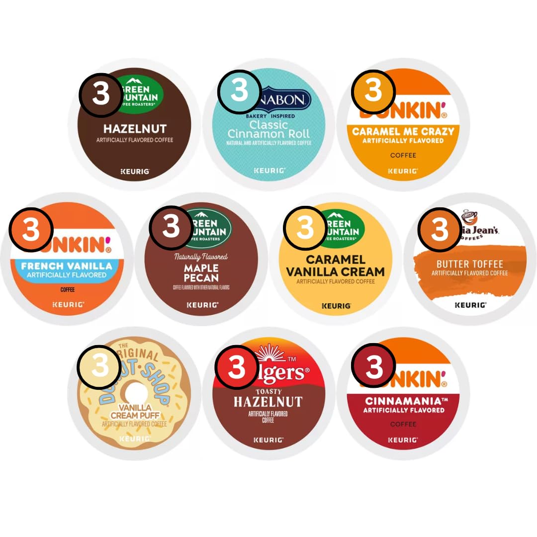 KUPIX 30 Count Flavored Coffee K-Cups Sampler | Caramel Cream, Maple Pecan, Hazelnut & More