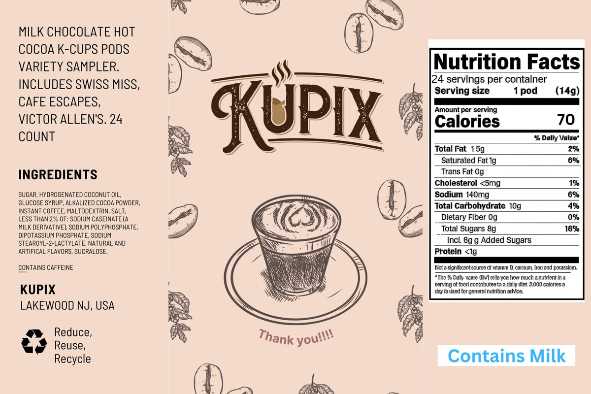 KUPIX Milk Chocolate Hot Cocoa K-Cups Variety Sampler – 24 Count
