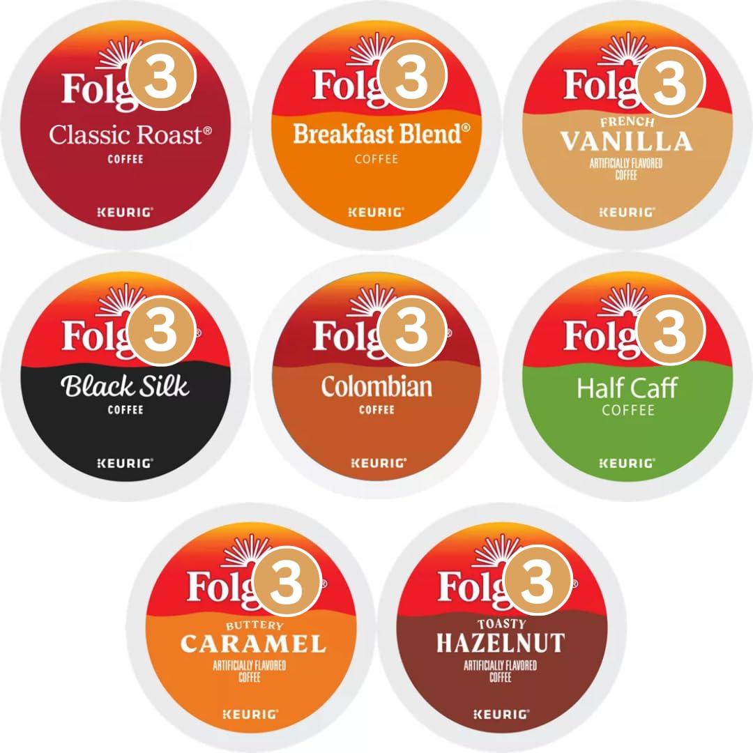 KUPIX K-Cups Variety Sampler, 24 Count for Keurig – Classic, Black Silk, Breakfast, Colombian, Hazelnut, Caramel, French Vanilla