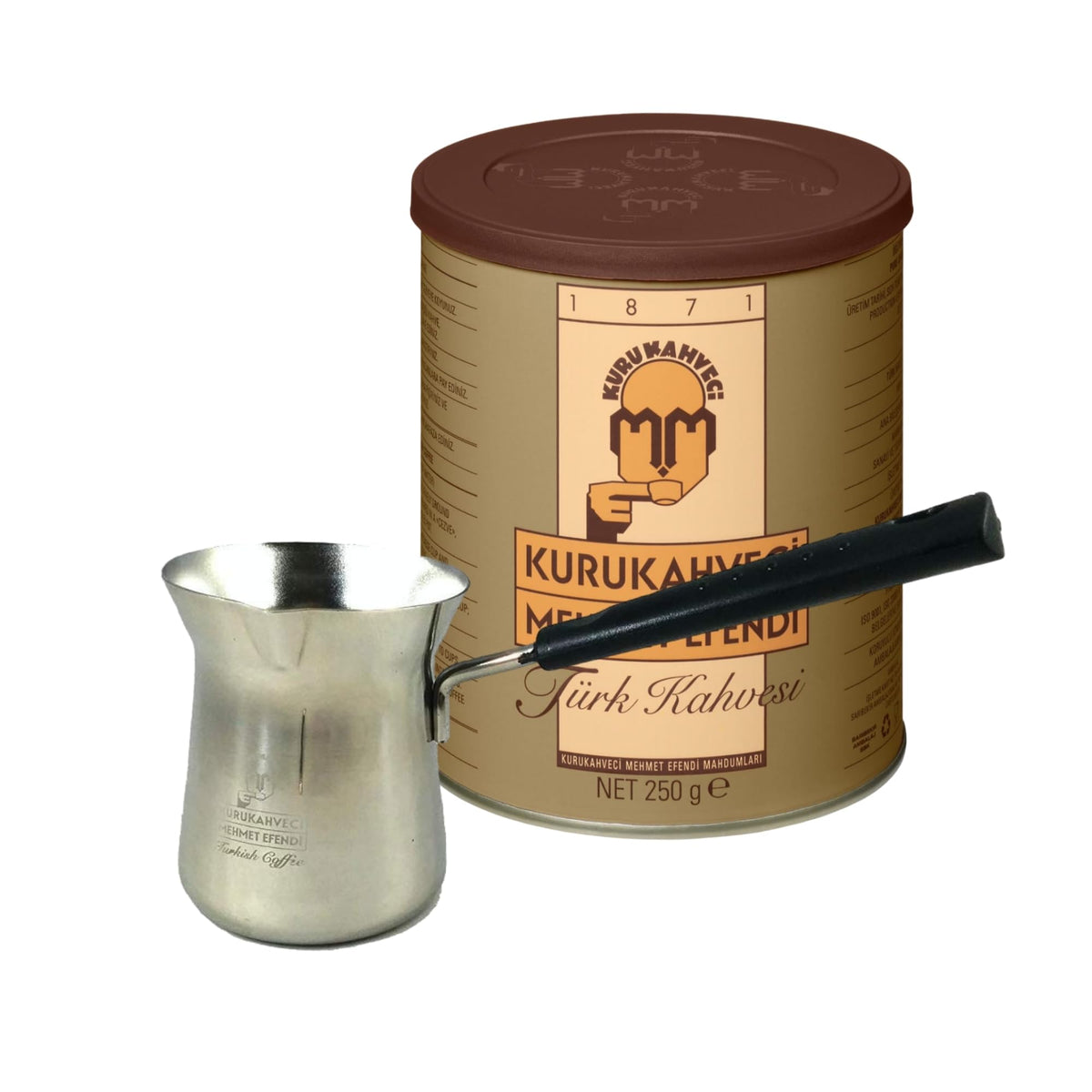 Kurukahveci Mehmet Efendi Turkish Coffee Set with Cezve – Rich Aroma & Original Taste Since 1871 (8.8 oz / 250 g)