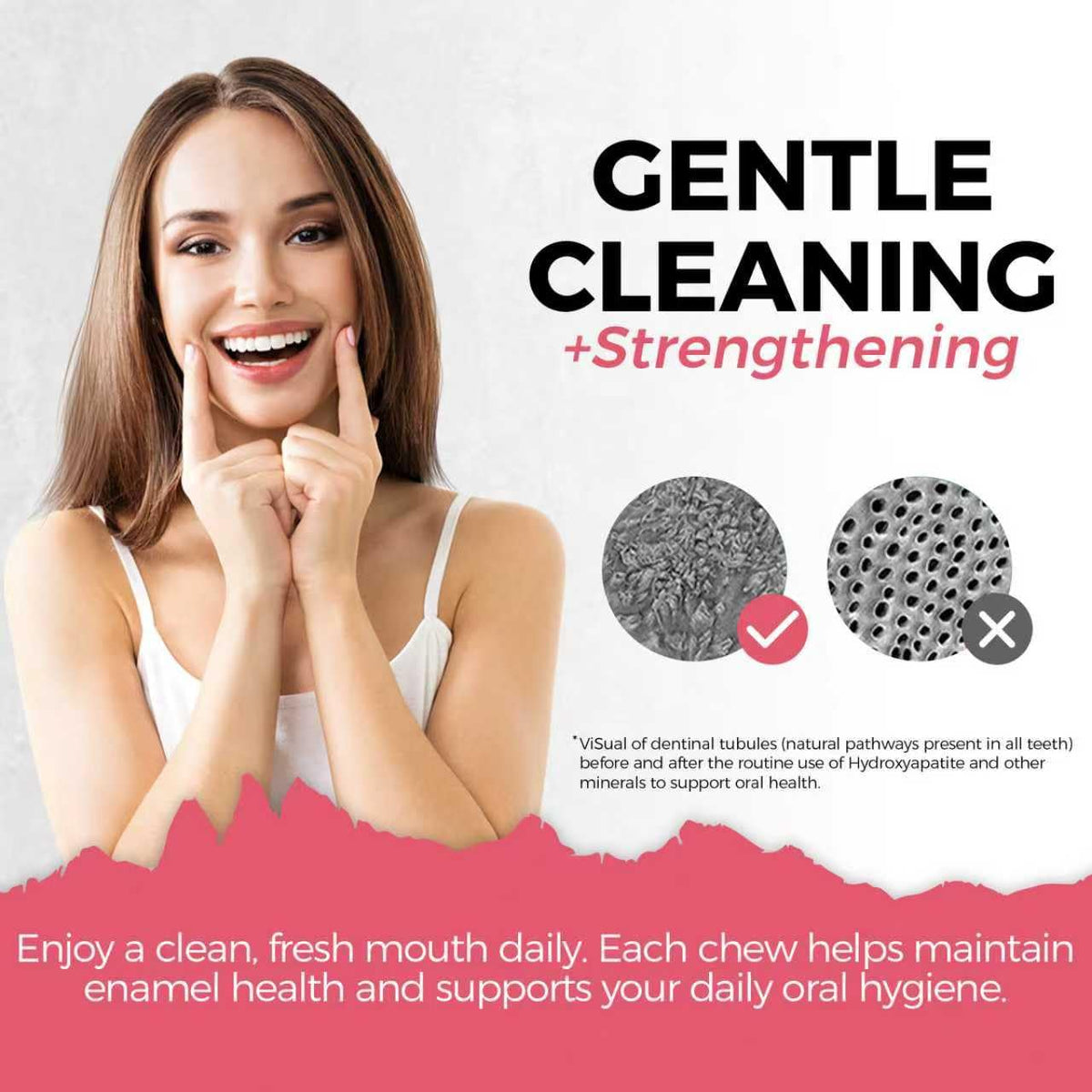 K ZGSHGL Hydroxyapatite Gum | Sugar-Free Strawberry with Xylitol, 90 Pcs for Enamel Health