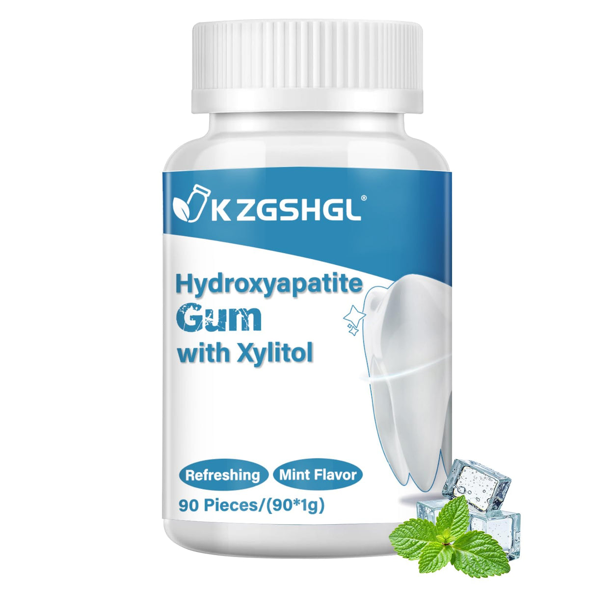 K ZGSHGL Remineralizing Gum with Hydroxyapatite & Xylitol — 90 Pieces, Sugar-Free Mint