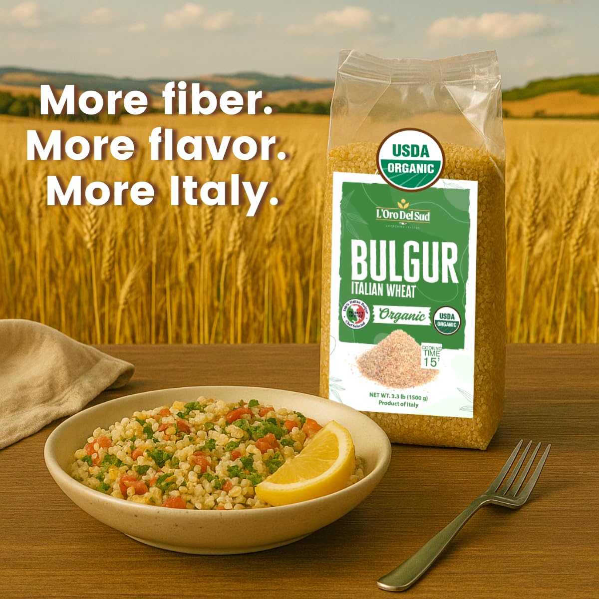 L'Oro Del Sud Organic Bulgur Wheat 3.3 lb – Italian Burghul for Tabbouleh