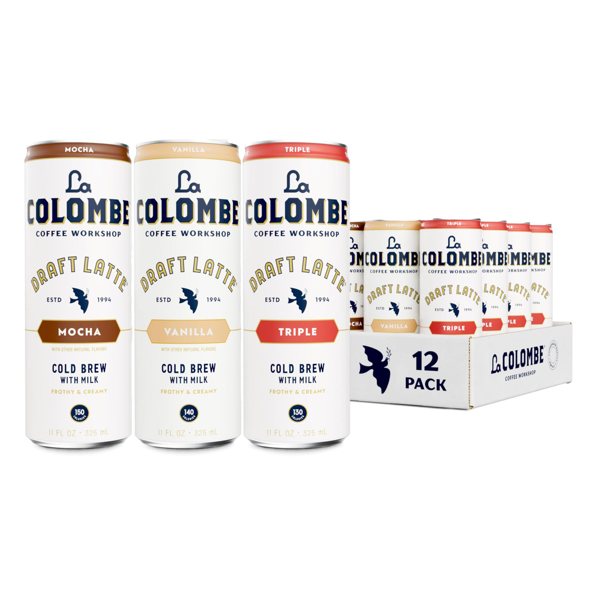 La Colombe Draft Latte Variety Pack — 11 oz Cans (12-Pack) Triple, Vanilla & Mocha