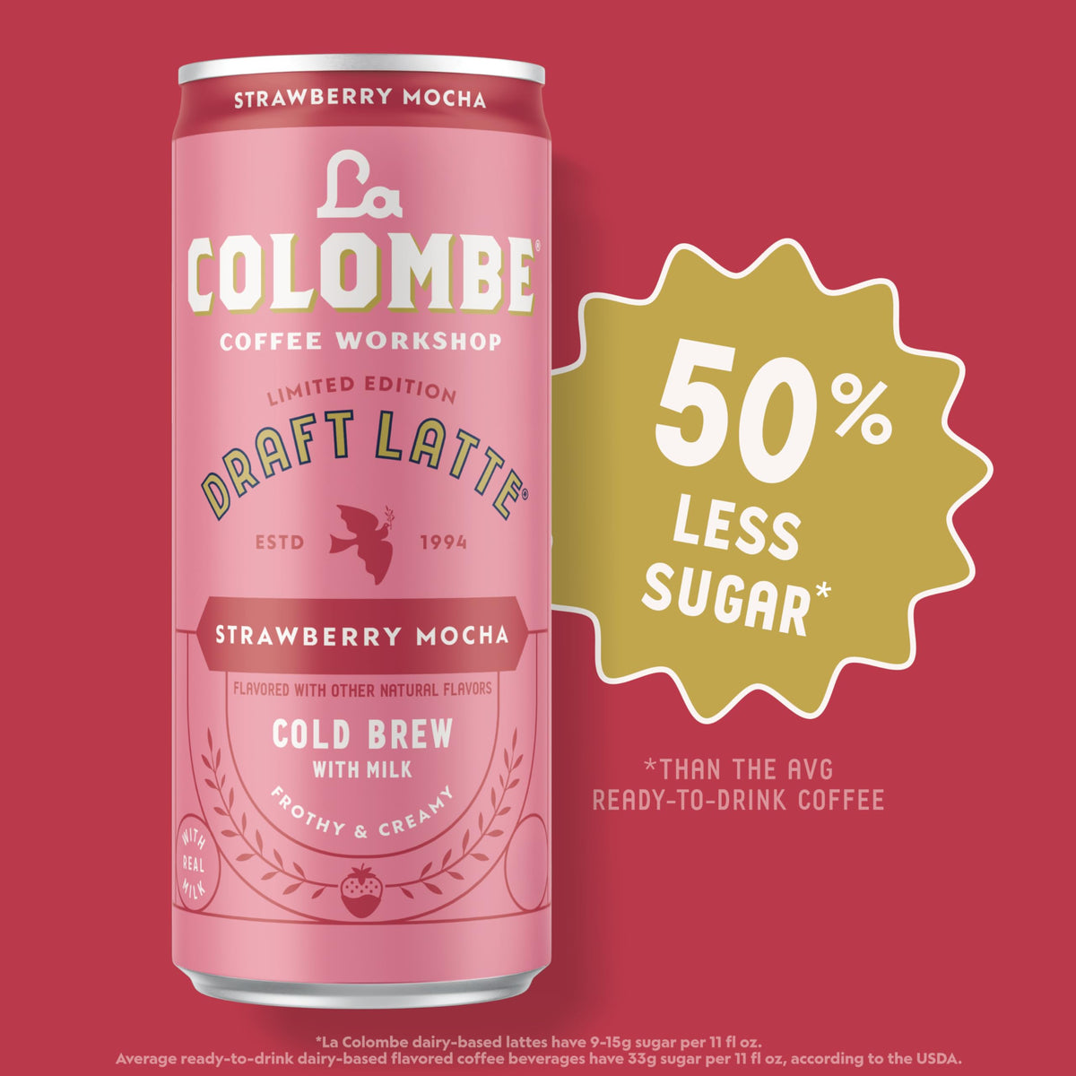 La Colombe Strawberry Mocha Draft Latte — 11 oz Cans (Pack of 12)