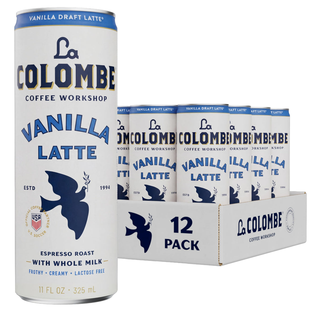 La Colombe Vanilla Draft Latte — 11 fl oz Cans (12 Pack) Cold Brew Coffeehouse Quality