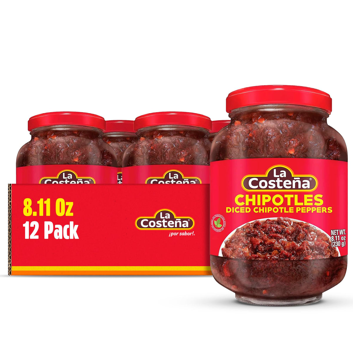 La Costeña Chipotle Peppers in Adobo – Diced Smoked Chiles for Tacos & Salsas (8.11 oz x12 Jars)