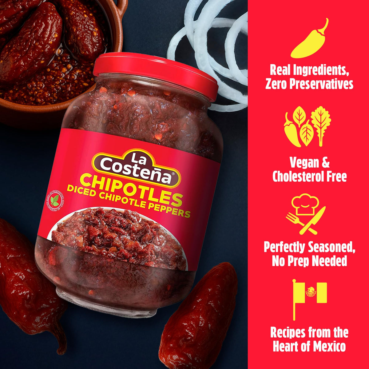 La Costeña Chipotle Peppers in Adobo – Diced Smoked Chiles for Tacos & Salsas (8.11 oz x12 Jars)