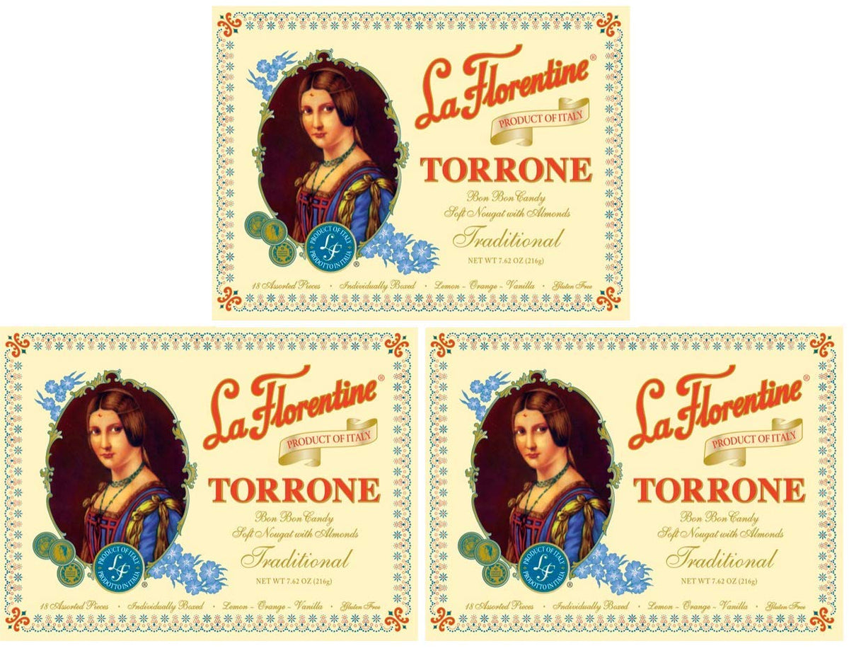 La Florentine Torrone Candy – 3 Pack of 18 Pieces (Vanilla, Orange & Lemon)