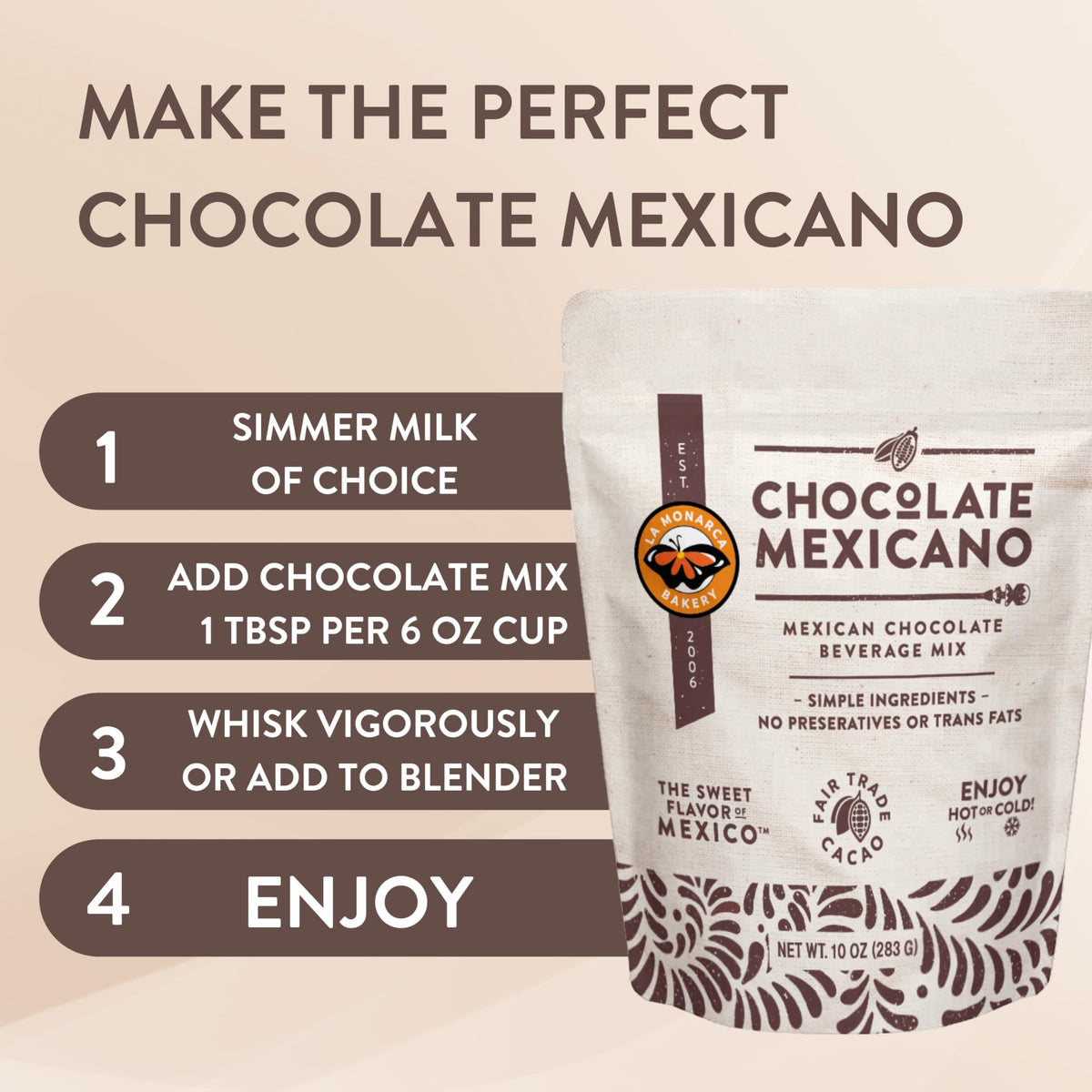 La Monarca Bakery Mexican Hot Chocolate – 10 Ounce Pack of 2 | Organic Cacao & Cinnamon