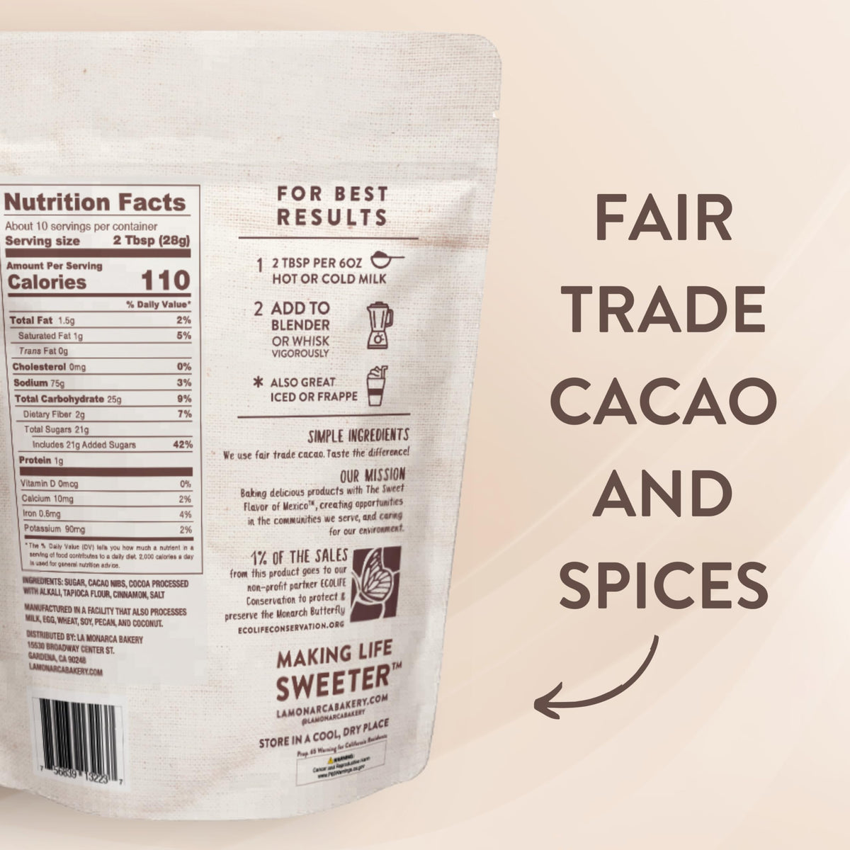 La Monarca Bakery Mexican Hot Chocolate – 10 Ounce Pack of 2 | Organic Cacao & Cinnamon