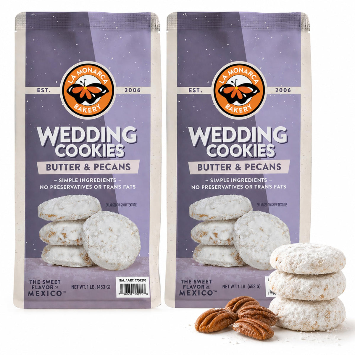 La Monarca Bakery Mexican Wedding Cookies – 1lb Pack (2 Bags) with Pecans