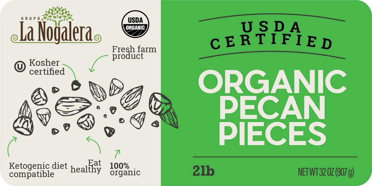 La Nogalera Organic Pecan Pieces – 2 lb Bag | USDA & CCOF Certified, Non-GMO, Kosher & Halal