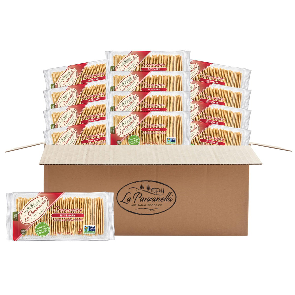 La Panzanella Croccantini Rosemary Crackers – Pack of 12 (12 x 6 oz) | Light Artisanal Charcuterie Crackers, Non-GMO, Kosher