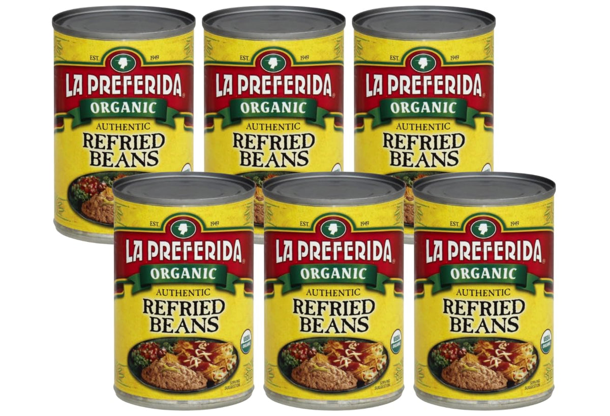 La Preferida Organic Refried Beans, 15 oz (Pack of 6) | Vegan & Kosher