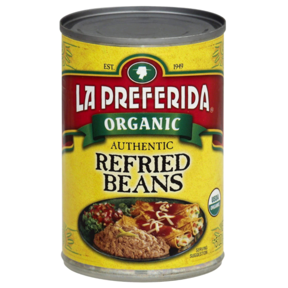 La Preferida Organic Refried Beans, 15 oz (Pack of 6) | Vegan & Kosher