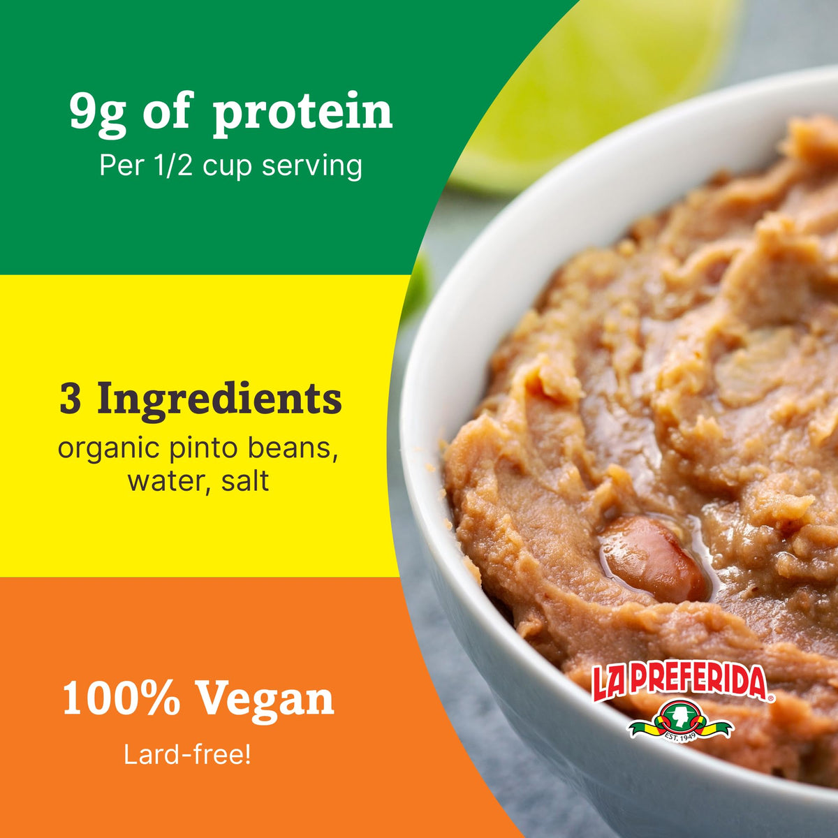 La Preferida Organic Refried Beans, 15 oz (Pack of 6) | Vegan & Kosher