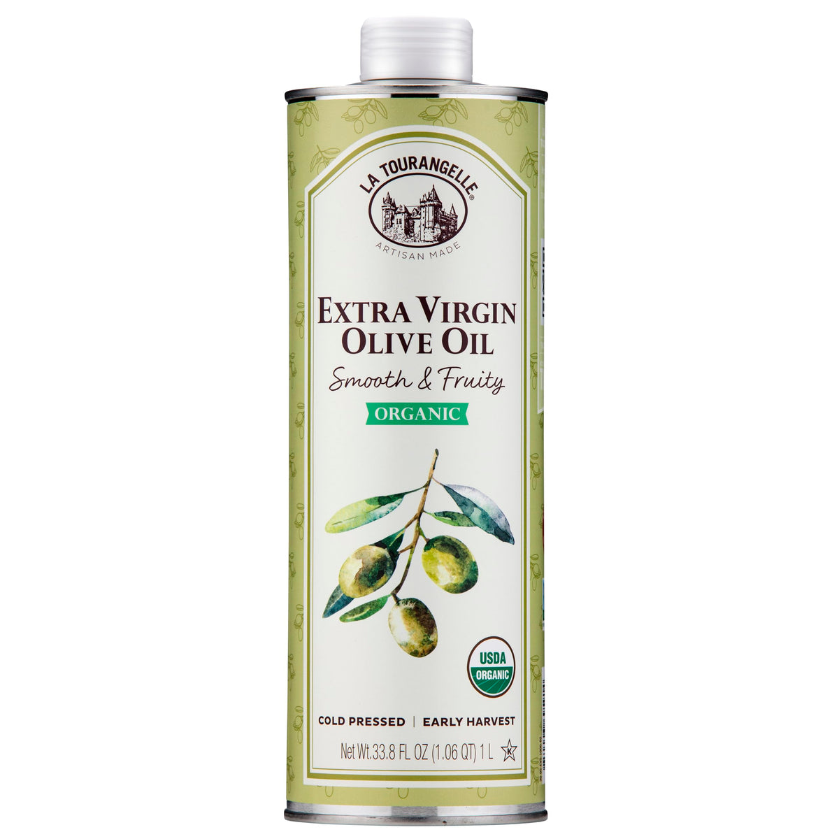 La Tourangelle Organic EVOO – Cold-Pressed Early Harvest Olive Oil from Spain, Smooth & Fruity, 1 L