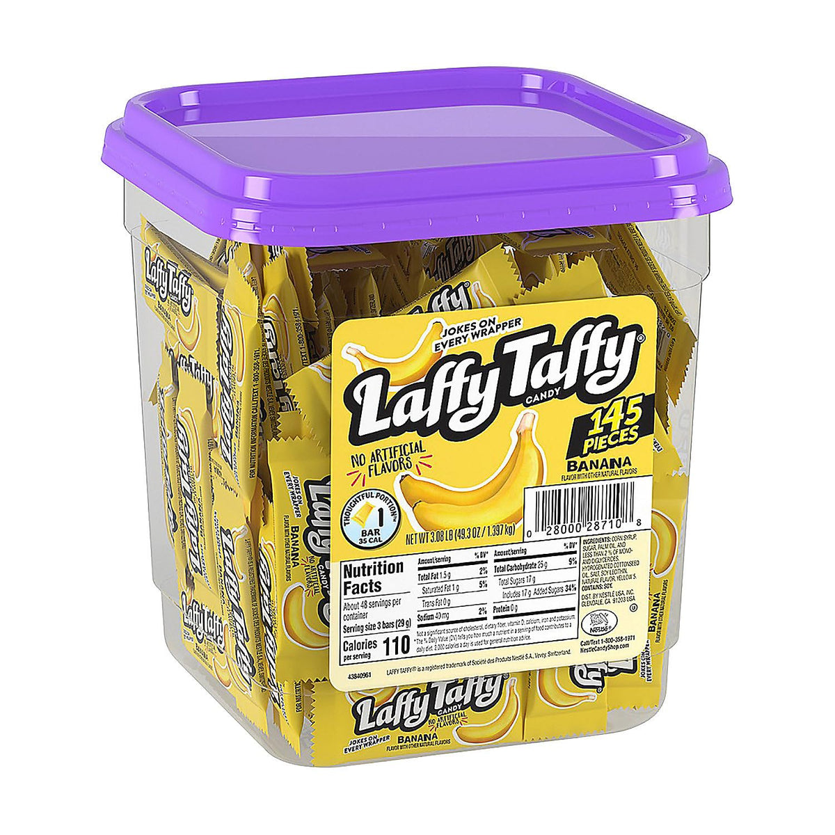Laffy Taffy Banana Mini Bars — 145-Piece, Individually Wrapped Candy (Bulk Tub)
