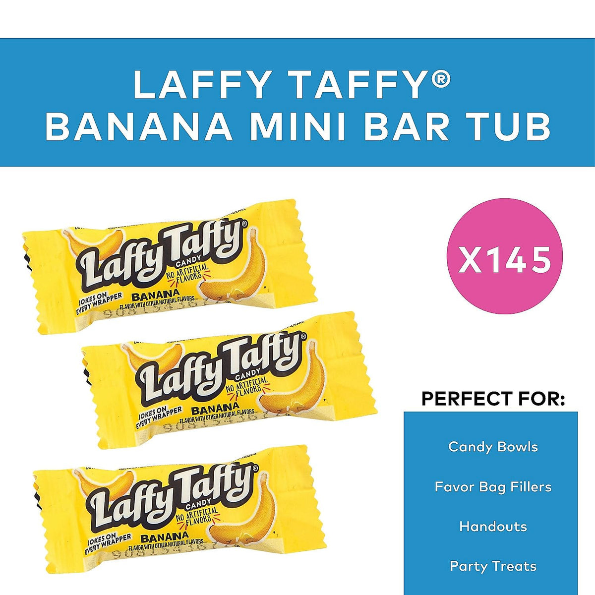 Laffy Taffy Banana Mini Bars — 145-Piece, Individually Wrapped Candy (Bulk Tub)