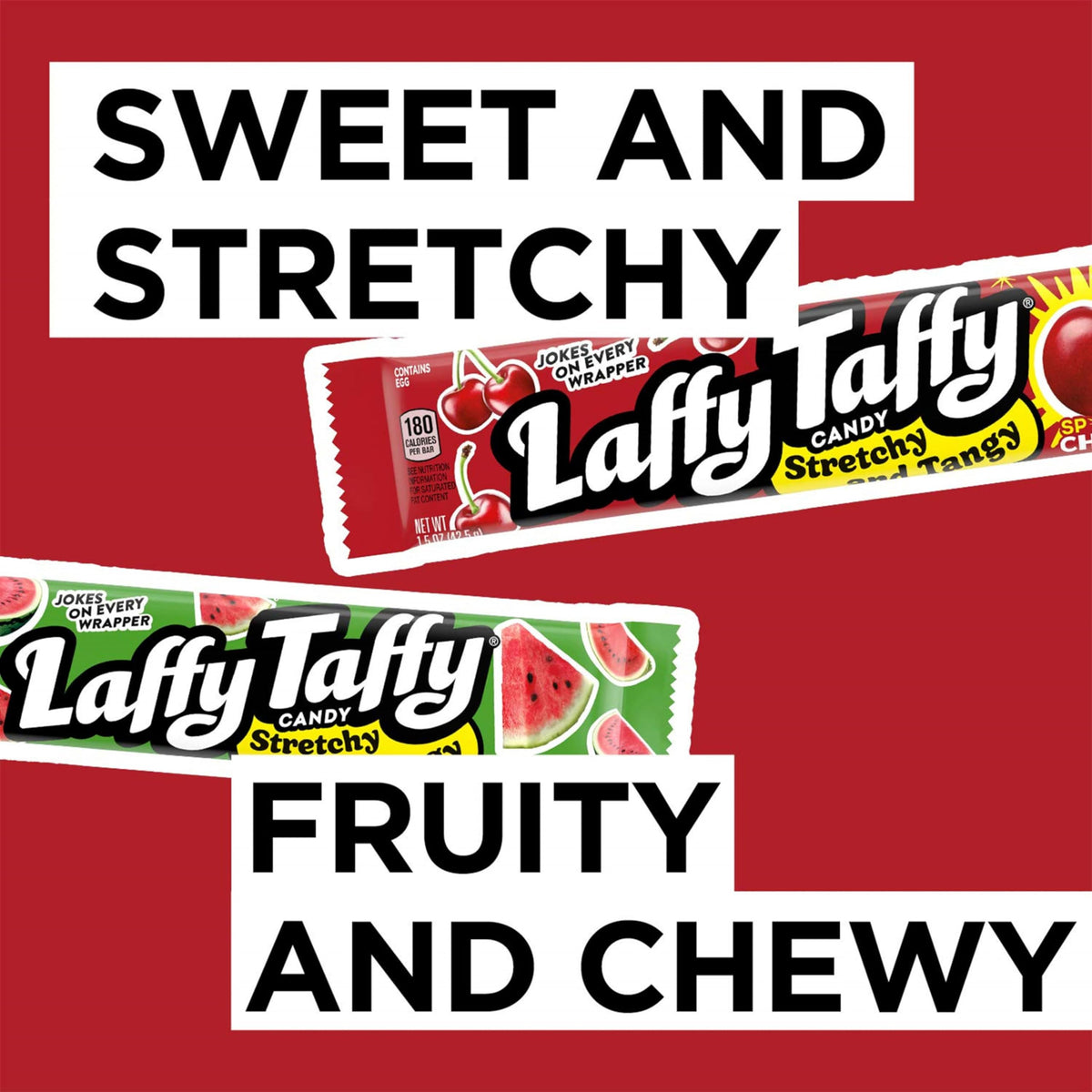 Laffy Taffy Stretchy & Tangy Variety Candy Box – Grape, Watermelon & Cherry (24 Bars)