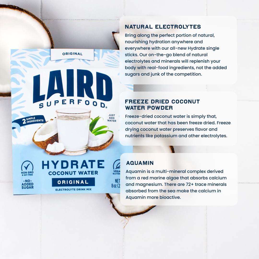 Laird Superfood HYDRATE Coconut Water Powder with Aquamin – Sugar-Free & Vegan (8 oz)
