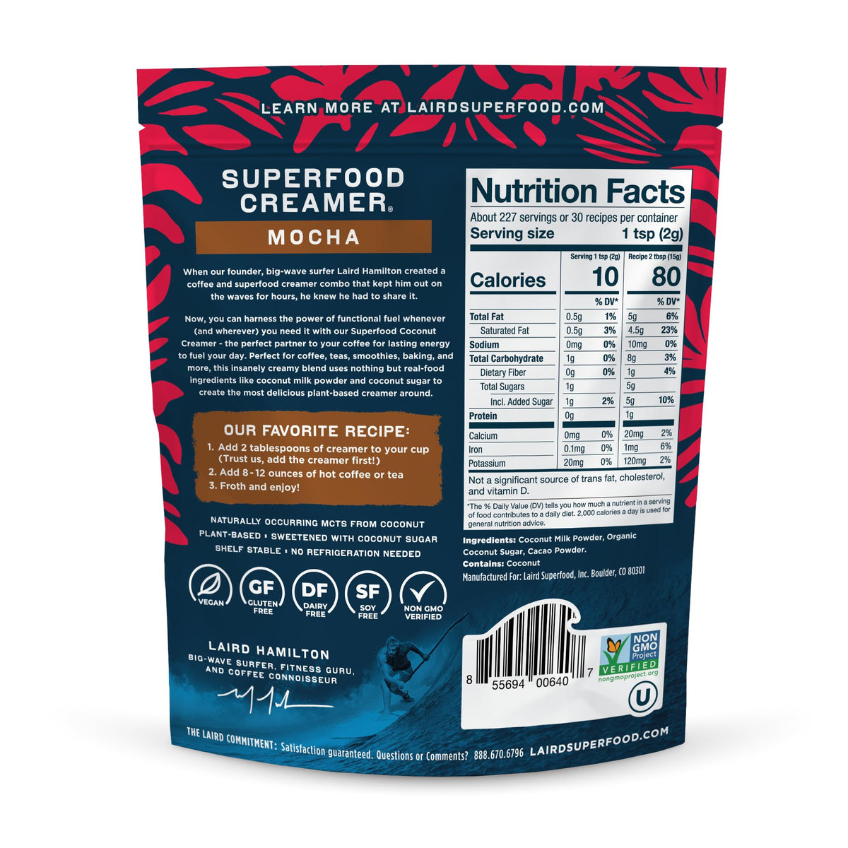 Laird Superfood Mocha Non-Dairy Coffee Creamer Powder – Shelf-Stable, Vegan & Gluten Free