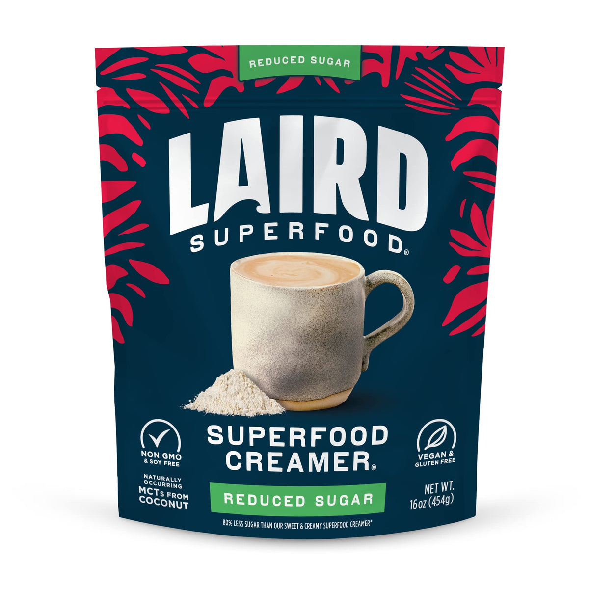 Laird Superfood Non-Dairy Reduced Sugar Powder Coffee Creamer - 16 oz Bag, Vegan, Keto, Gluten Free