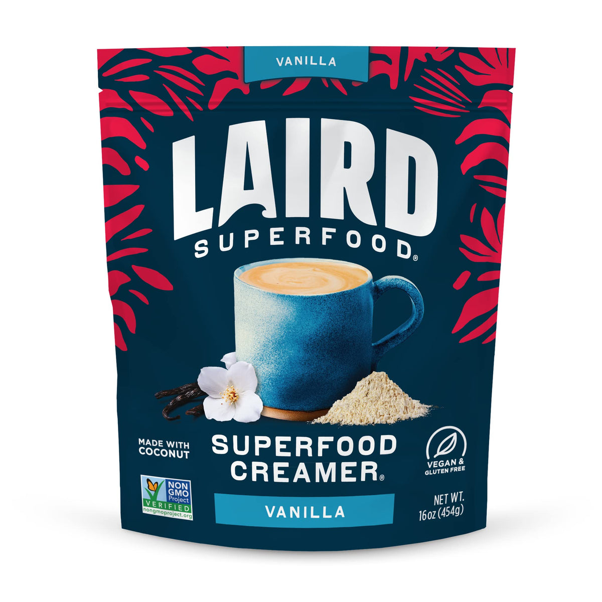 Laird Superfood Non-Dairy Original Vanilla Coconut Powder Coffee Creamer, Gluten Free, Vegan, 16 oz, Pack of 1