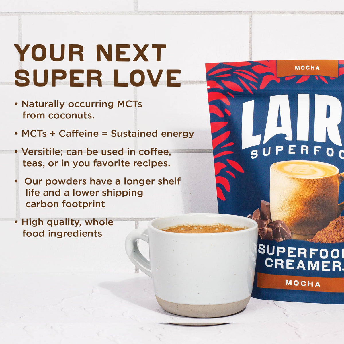 Laird Superfood Mocha Non-Dairy Coffee Creamer Powder – Shelf-Stable, Vegan & Gluten Free