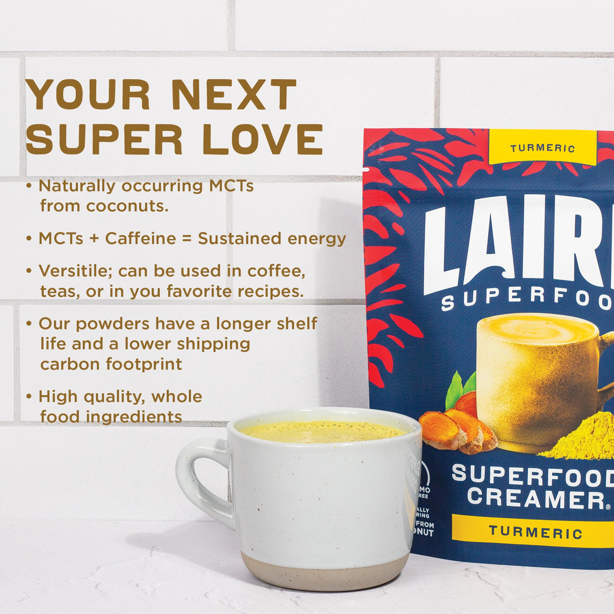 Laird Superfood Non-Dairy Turmeric Coconut Creamer – Vegan & Gluten-Free, 16 oz