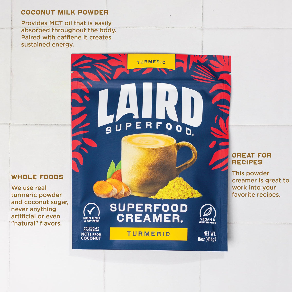 Laird Superfood Non-Dairy Turmeric Coconut Creamer – Vegan & Gluten-Free, 16 oz
