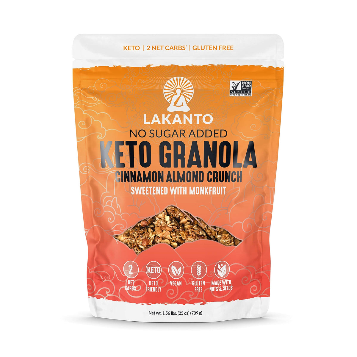 Lakanto Cinnamon Almond Crunch Granola — Monk Fruit Sweetened, Keto Friendly, No Sugar Added, Gluten Free | 25 oz