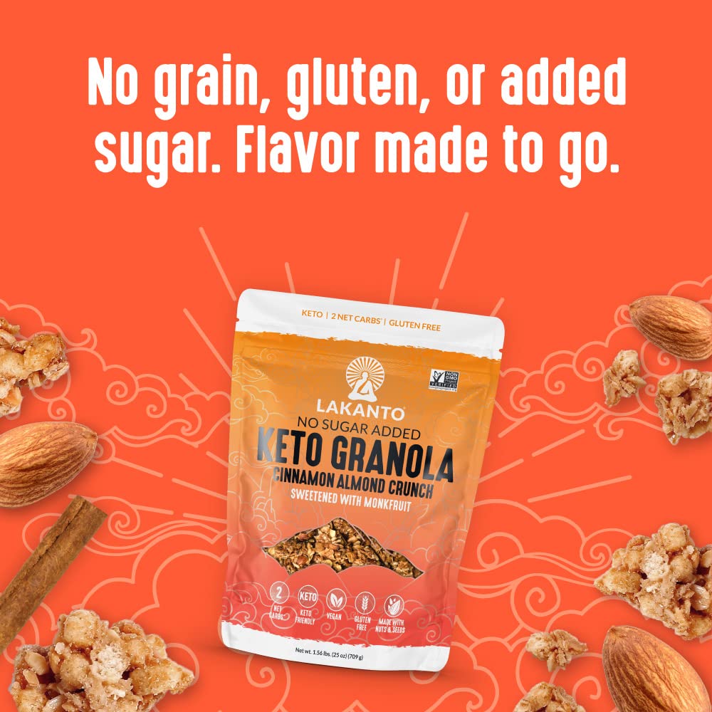 Lakanto Cinnamon Almond Crunch Granola — Monk Fruit Sweetened, Keto Friendly, No Sugar Added, Gluten Free | 25 oz