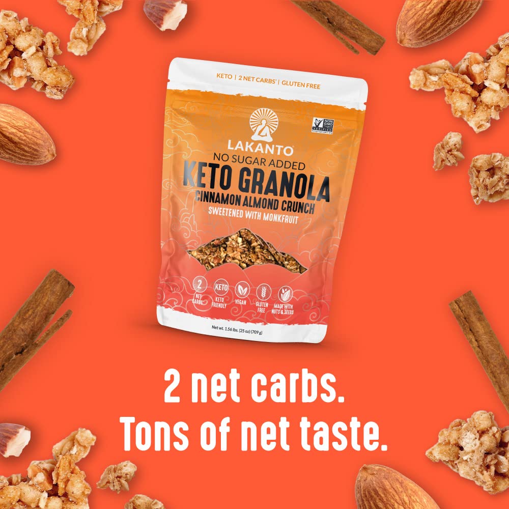 Lakanto Cinnamon Almond Crunch Granola — Monk Fruit Sweetened, Keto Friendly, No Sugar Added, Gluten Free | 25 oz