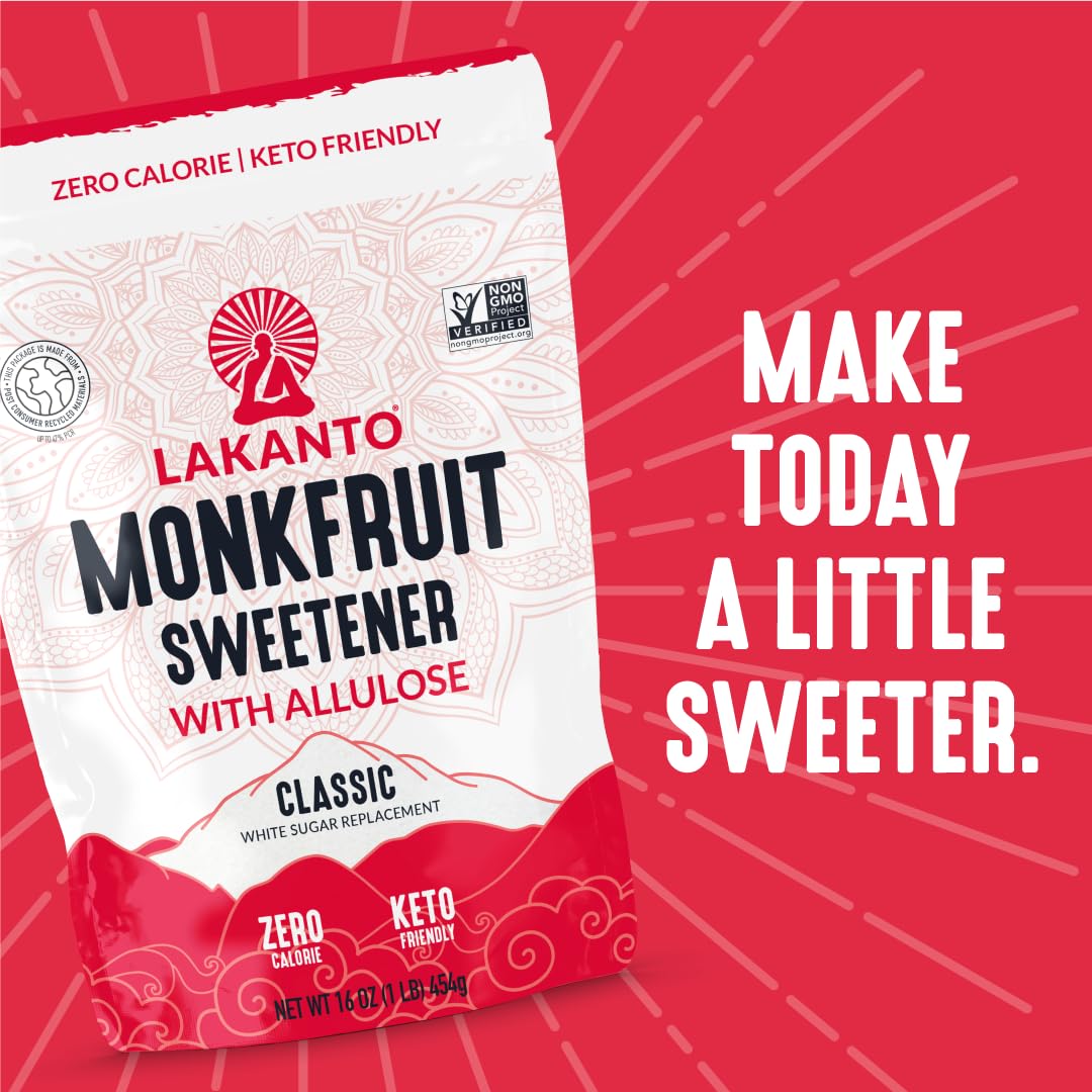 Lakanto Classic Monk Fruit Sweetener with Allulose – Zero Calorie Sugar Substitute for Baking, Coffee & Tea | Gluten Free, Keto