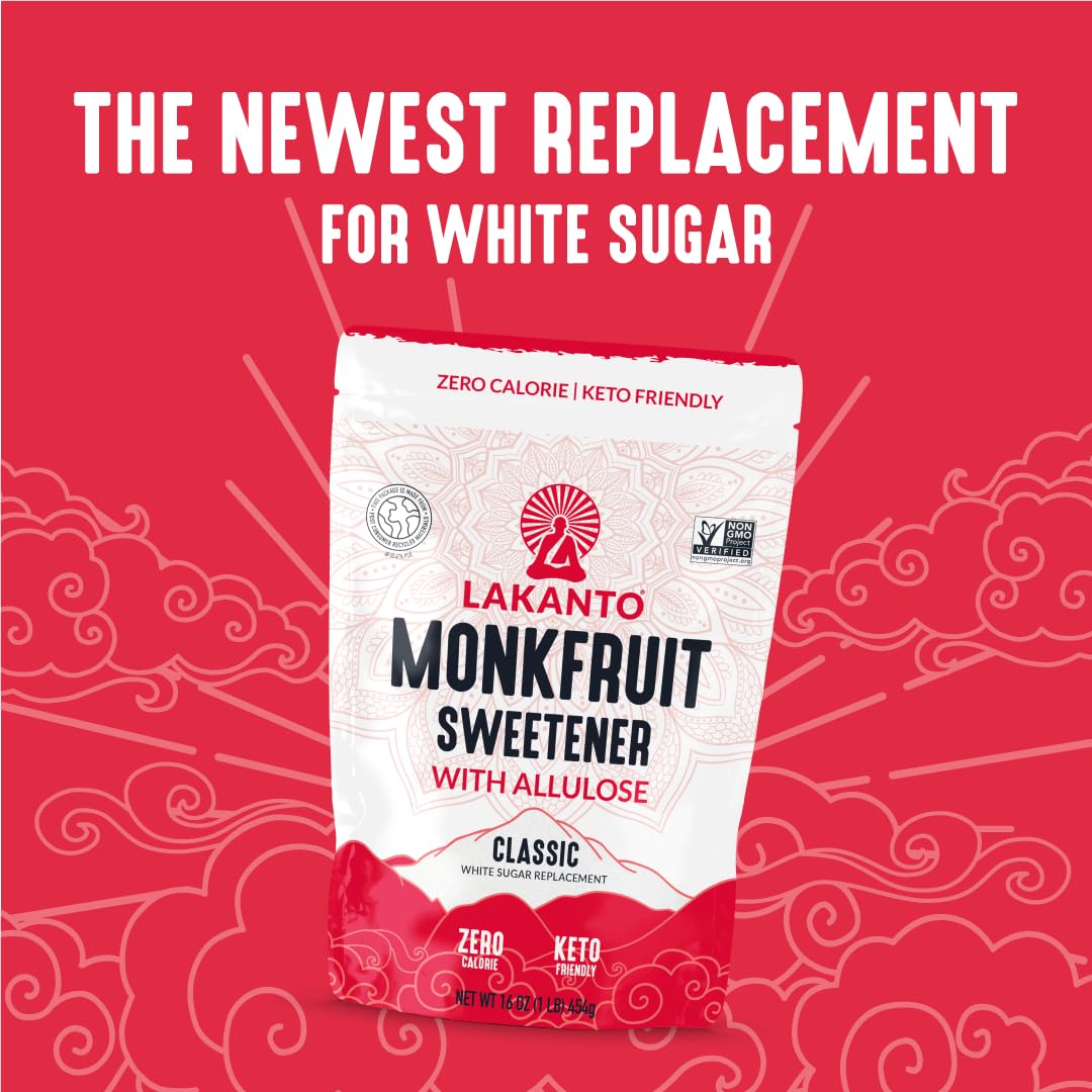 Lakanto Classic Monk Fruit Sweetener with Allulose – Zero Calorie Sugar Substitute for Baking, Coffee & Tea | Gluten Free, Keto