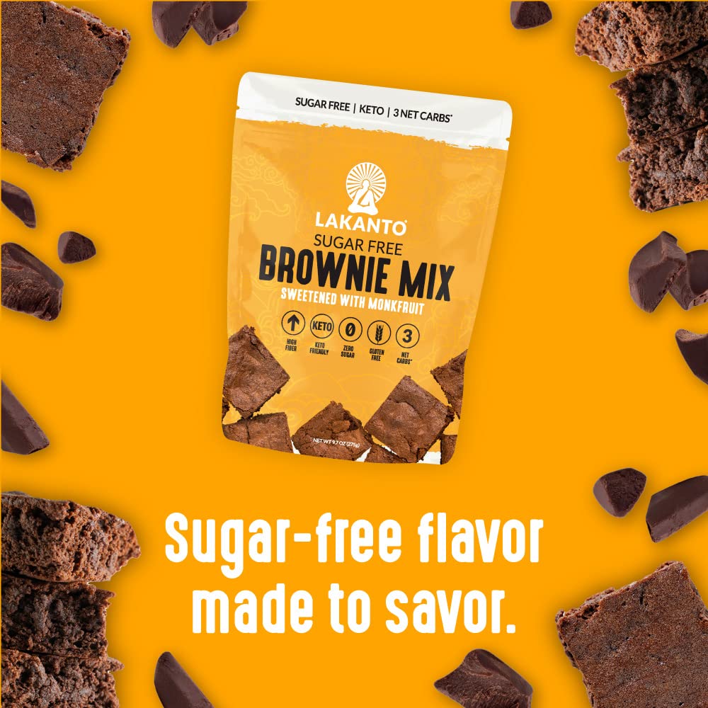 Lakanto Sugar Free Brownie Mix – Keto, Gluten Free, Monk Fruit Sweetened, 3g Net Carbs, Pack of 3