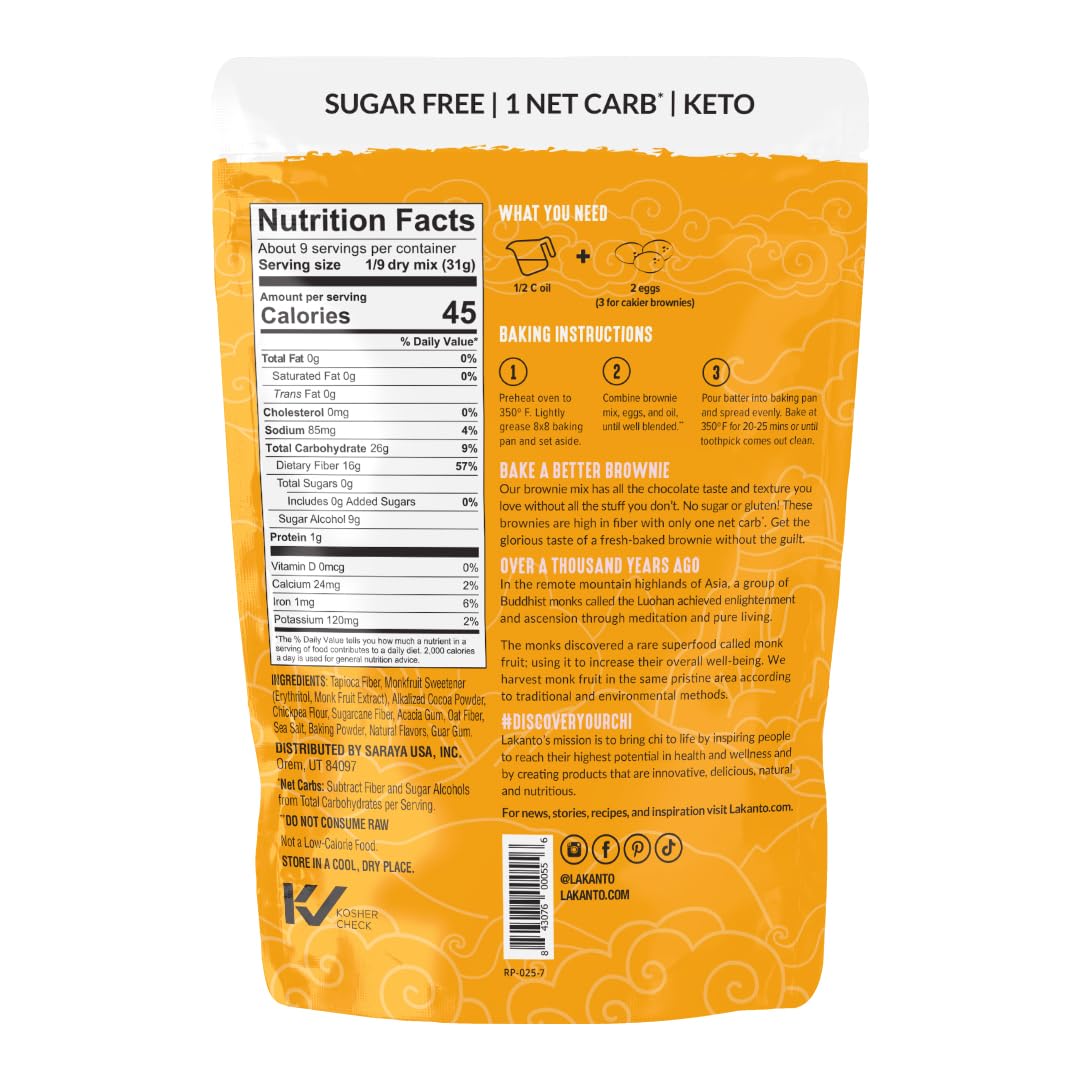 Lakanto Sugar Free Brownie Mix – Keto, Gluten Free, Monk Fruit Sweetened, 3g Net Carbs, Pack of 3