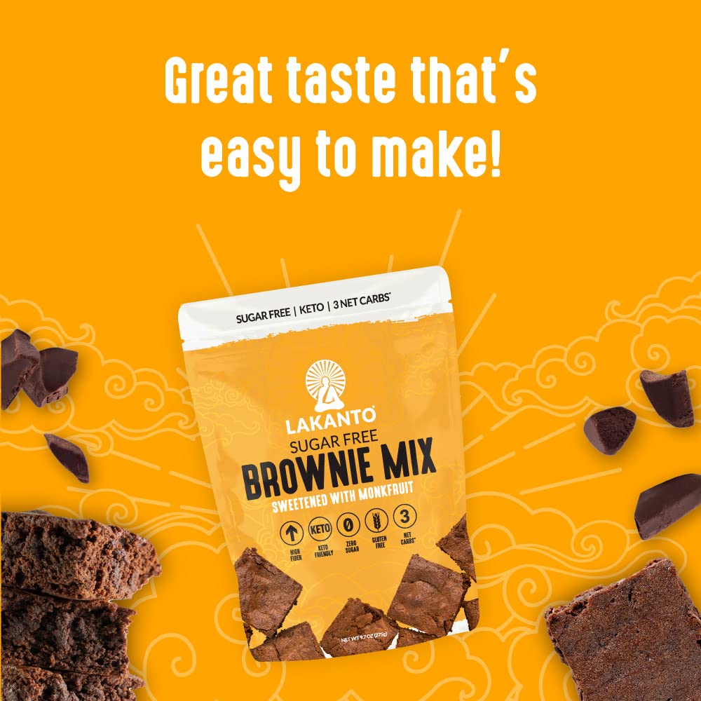 Lakanto Sugar Free Brownie Mix – Keto, Gluten Free, Monk Fruit Sweetened, 3g Net Carbs, Pack of 3