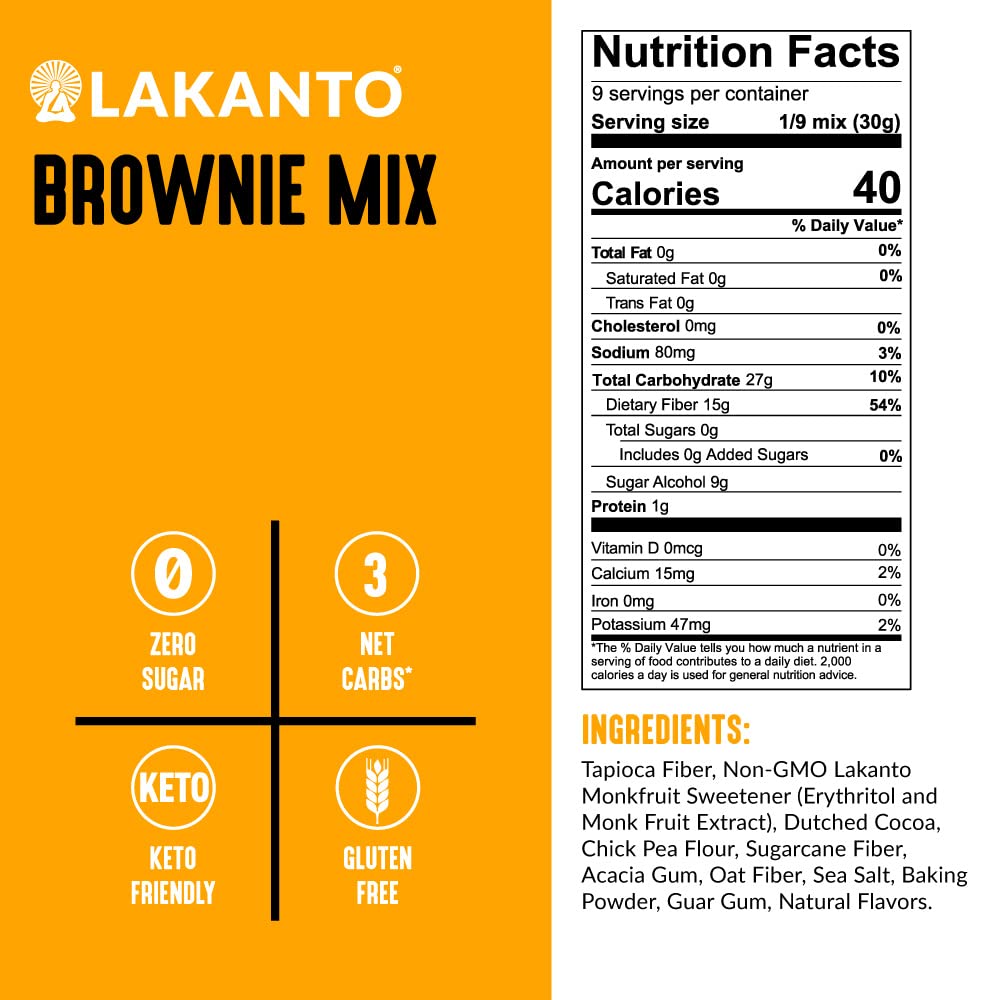 Lakanto Sugar Free Brownie Mix – Keto, Gluten Free, Monk Fruit Sweetened, 3g Net Carbs, Pack of 3