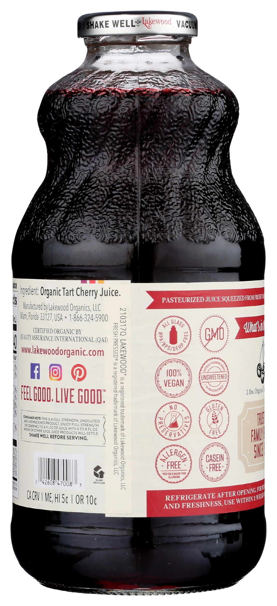 Lakewood Organic Pure Cherry Tart Juice — 32 oz