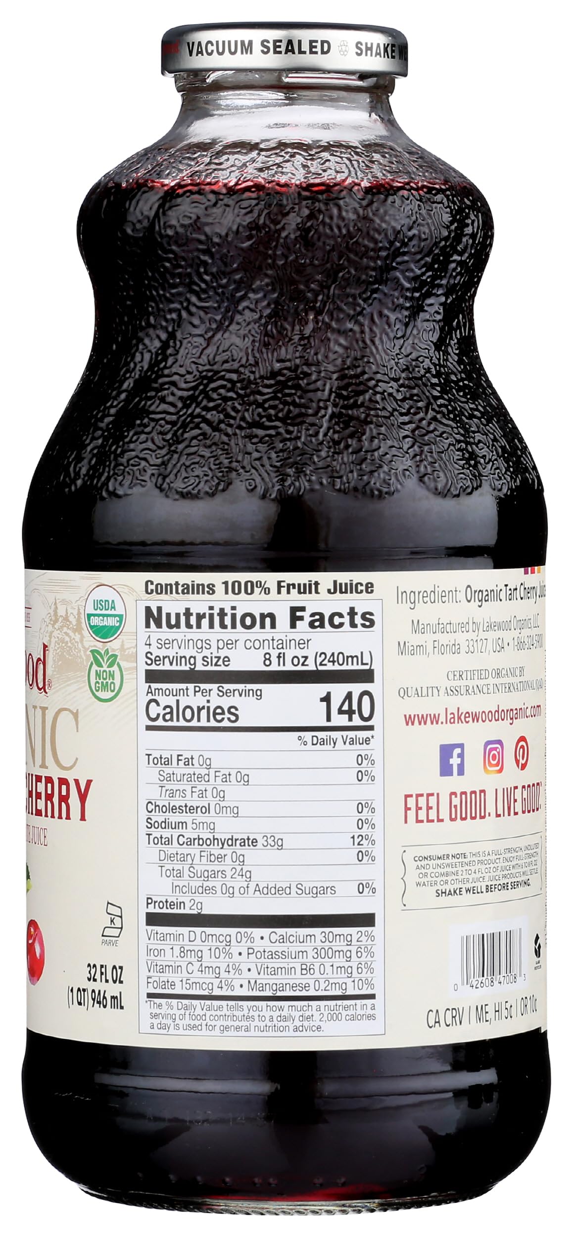 Lakewood Organic Pure Cherry Tart Juice — 32 oz