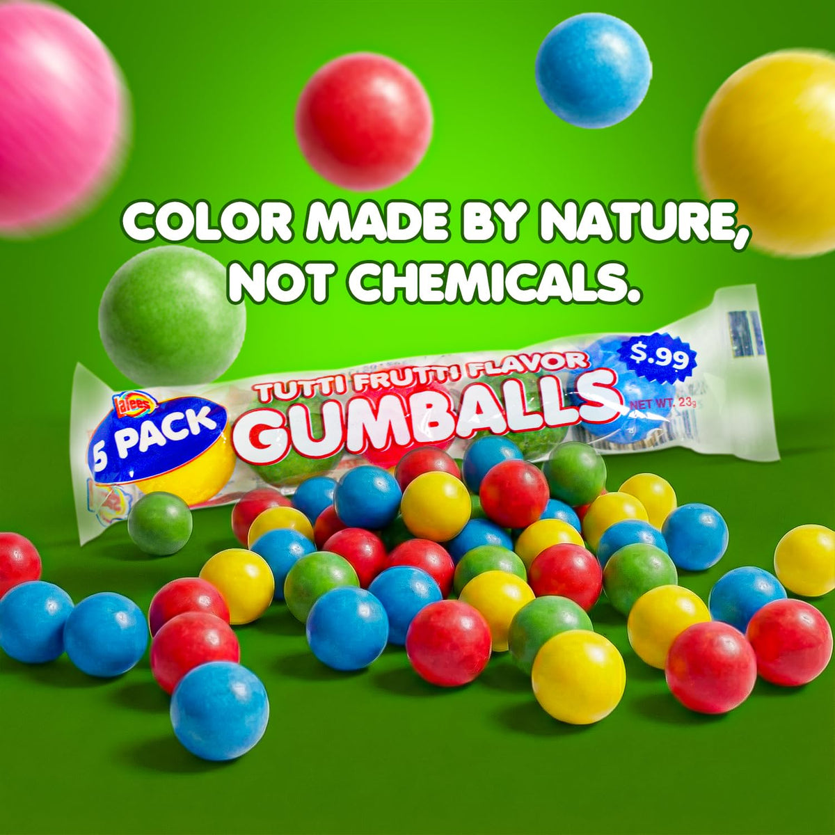 Lalees Bulk Gumballs – No Artificial Dyes, 30 Tubes, Rainbow Tutti Frutti Flavors
