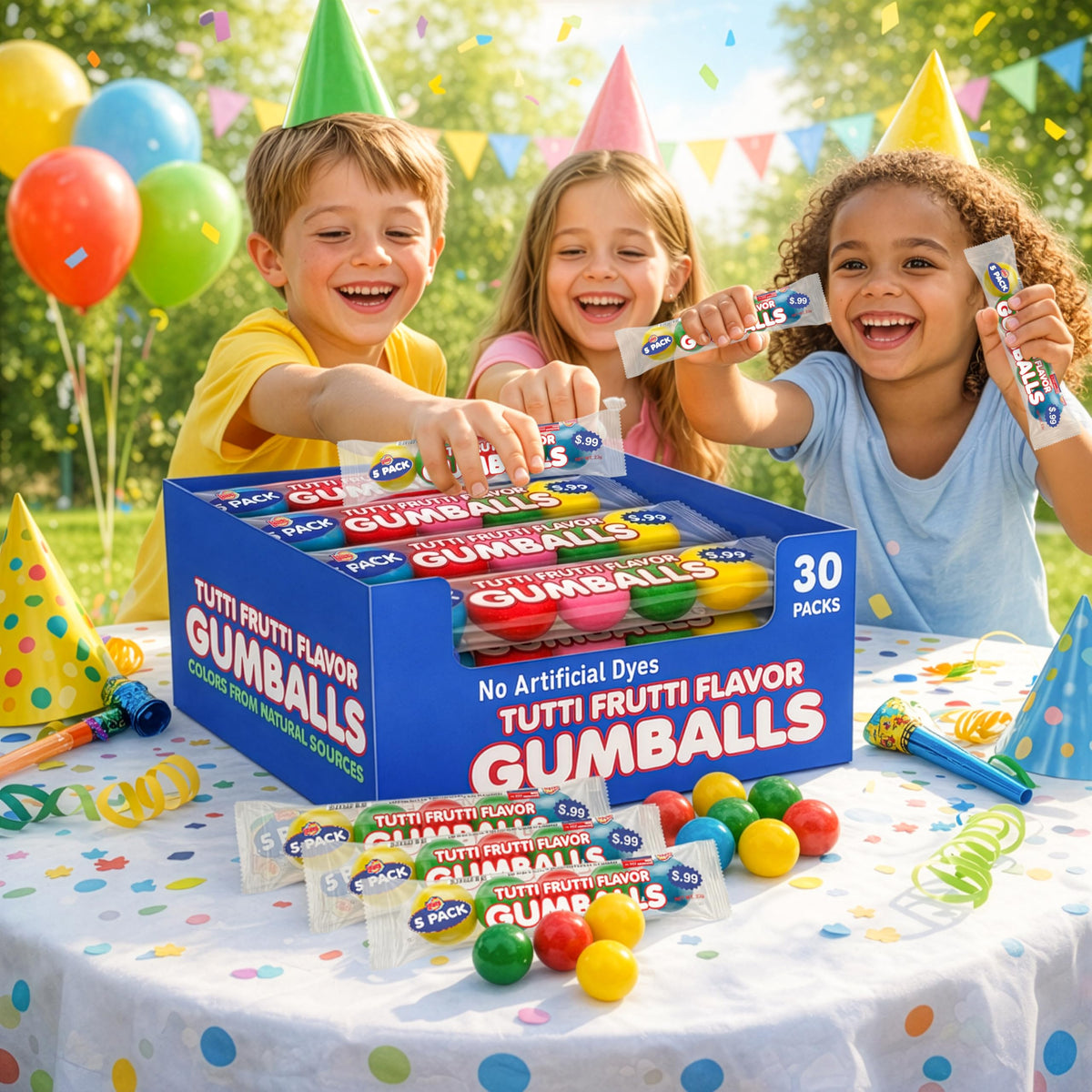 Lalees Bulk Gumballs – No Artificial Dyes, 30 Tubes, Rainbow Tutti Frutti Flavors