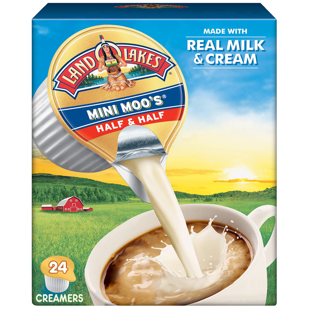 Land O Lakes Mini Moo’s Half & Half Creamer Singles – Shelf-Stable, 24 Count (Pack of 6)