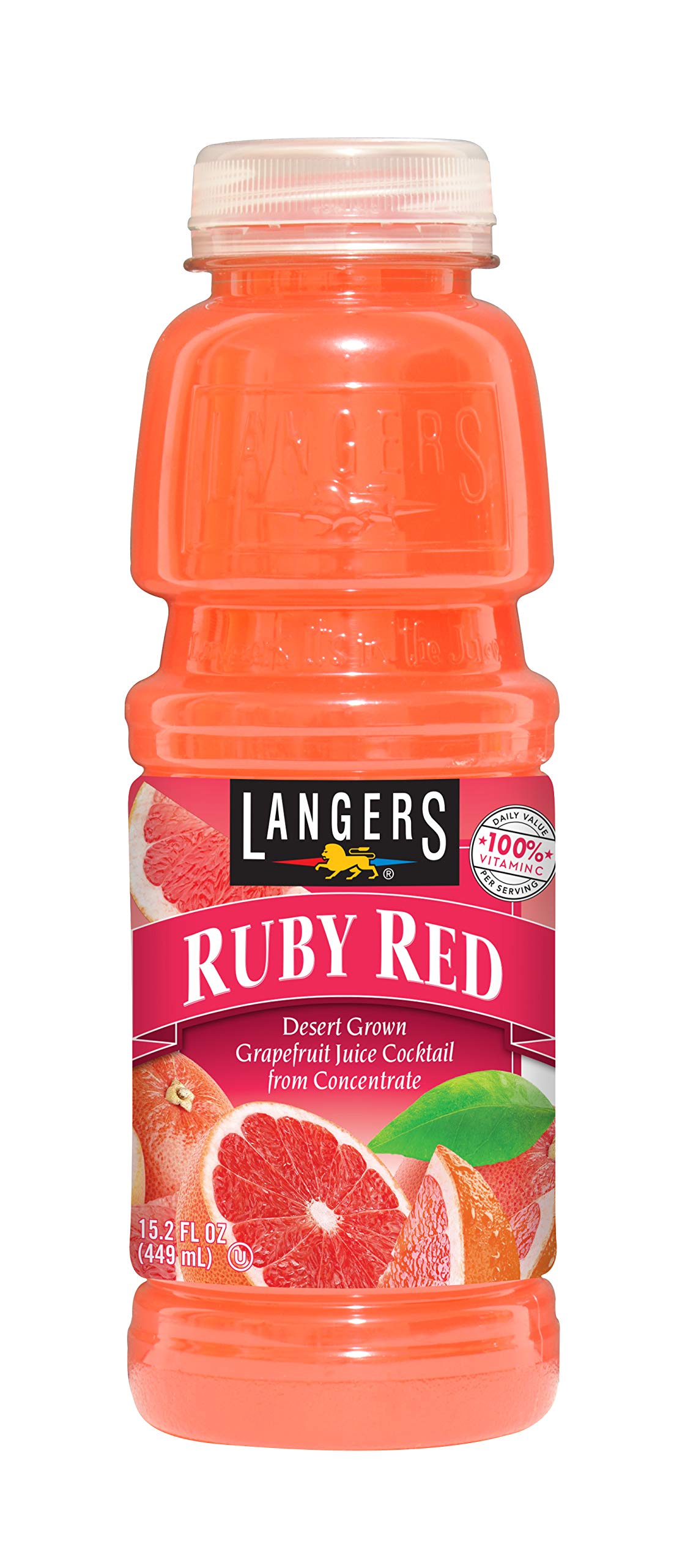 Langers Ruby Red Grapefruit Juice Cocktail – Desert Grown, Gluten Free, BPA Free Bottles (15.2 fl oz, Pack of 12)