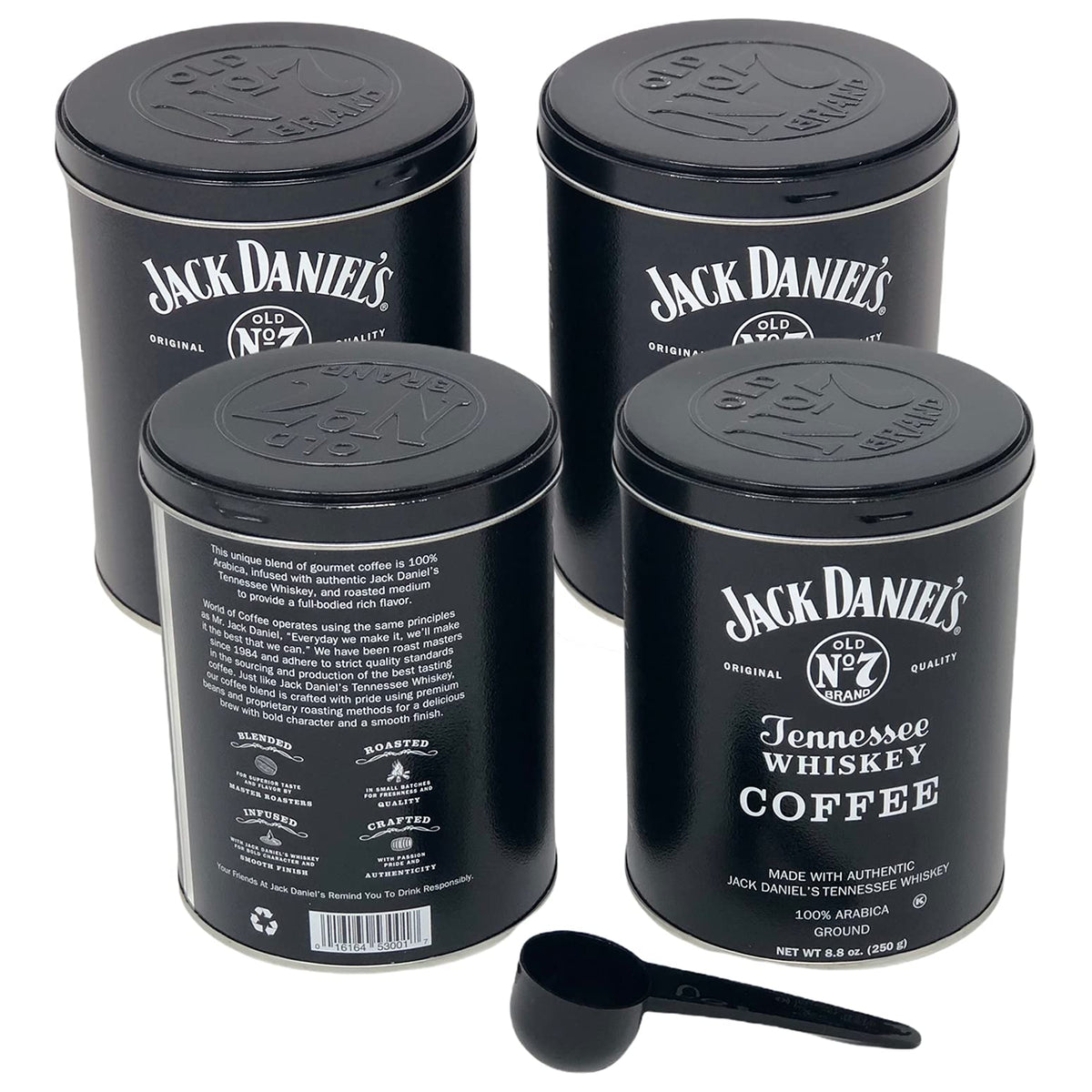 Jack Daniels Coffee 4-Pack by Lara's Gourmet Passions — 100% Arabica, Medium Roast, Ground, Kosher, Includes Measuring Spoon