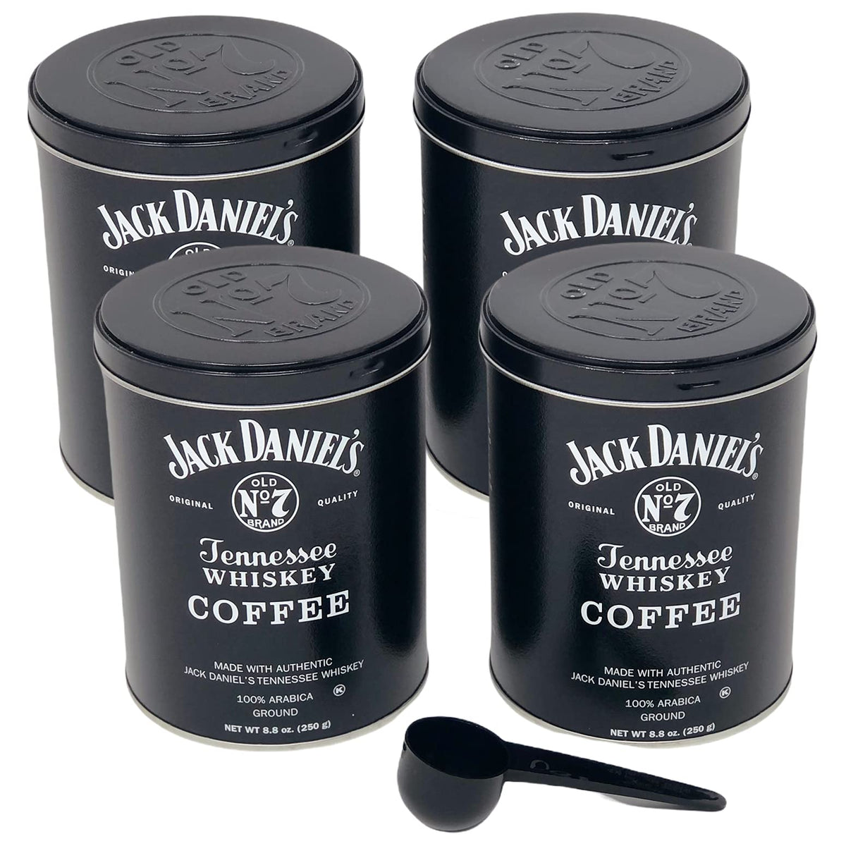 Jack Daniels Coffee 4-Pack by Lara's Gourmet Passions — 100% Arabica, Medium Roast, Ground, Kosher, Includes Measuring Spoon