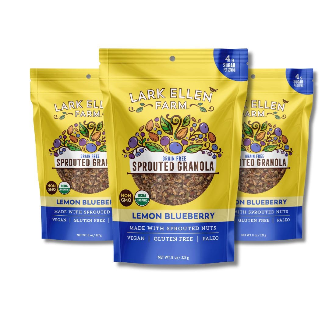 Lark Ellen Farm Grain-Free Granola – Lemon Blueberry Sprouted Clusters, Organic, Paleo & Gluten-Free 3-Pack